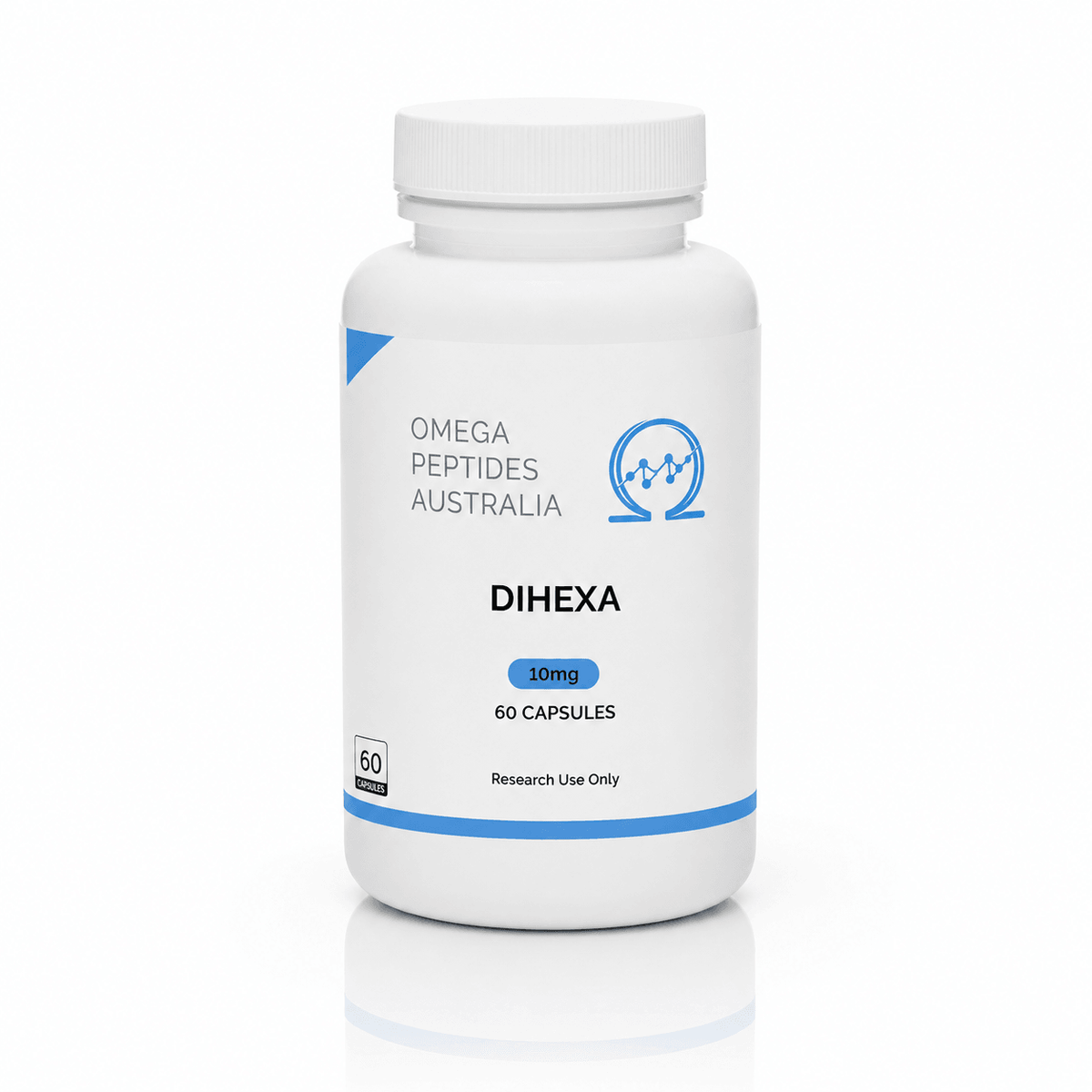 Dihexa_10mg_60_capsules_research_compound_bottle - Omega Peptides Australia